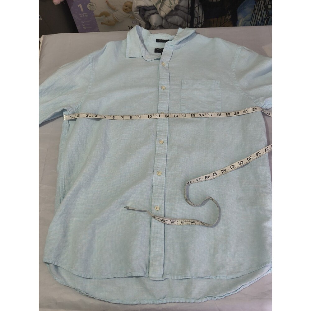 Banana Republic Men's Size XL Blue Linen Long Sleeve Button Up Slim Fit Collared - Picture 10 of 13